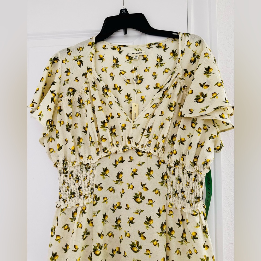 Max Studio Lemon Print Cream Dress
